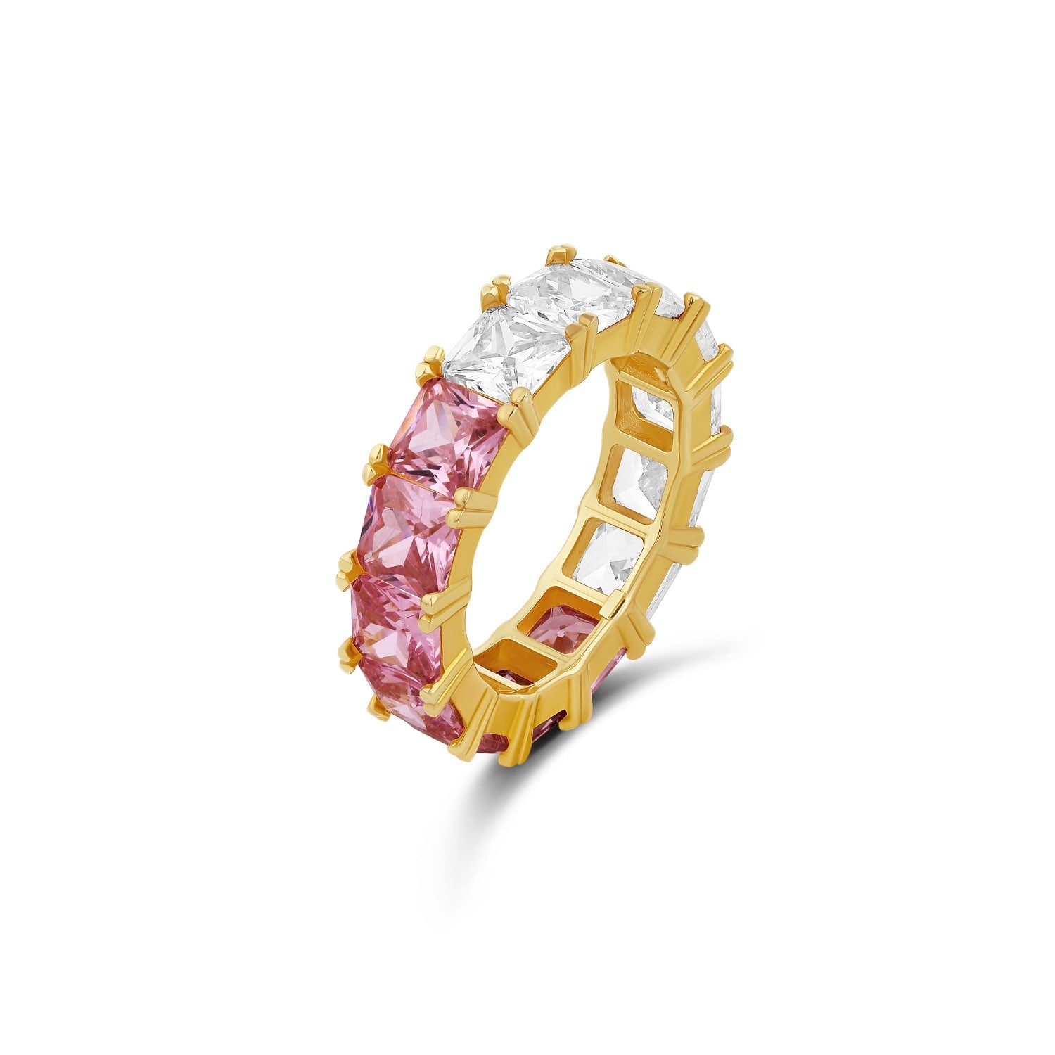 Emerald Prong-Set Eternity Band - Gold & Pink