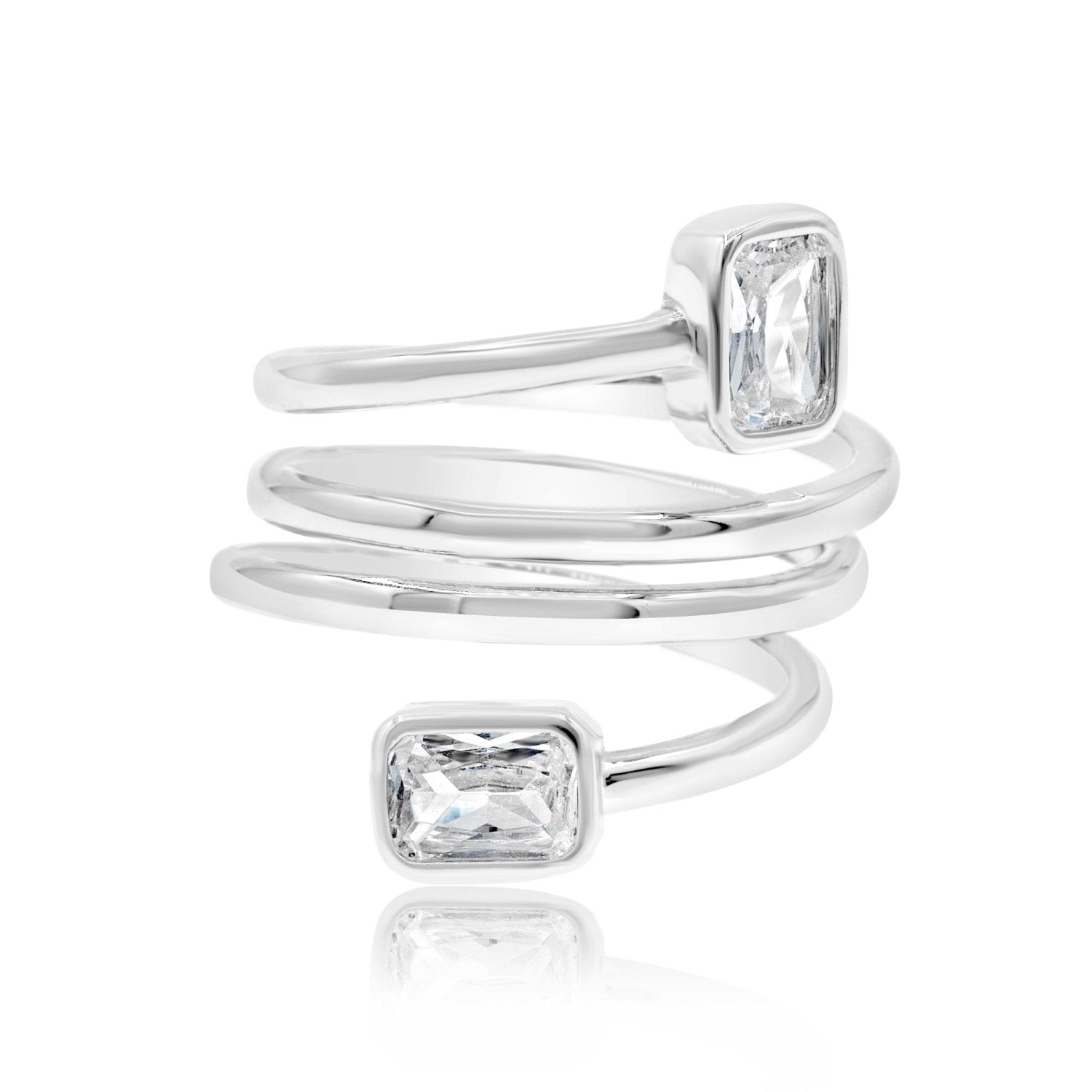Emerald Spiral Statement Ring - Silver