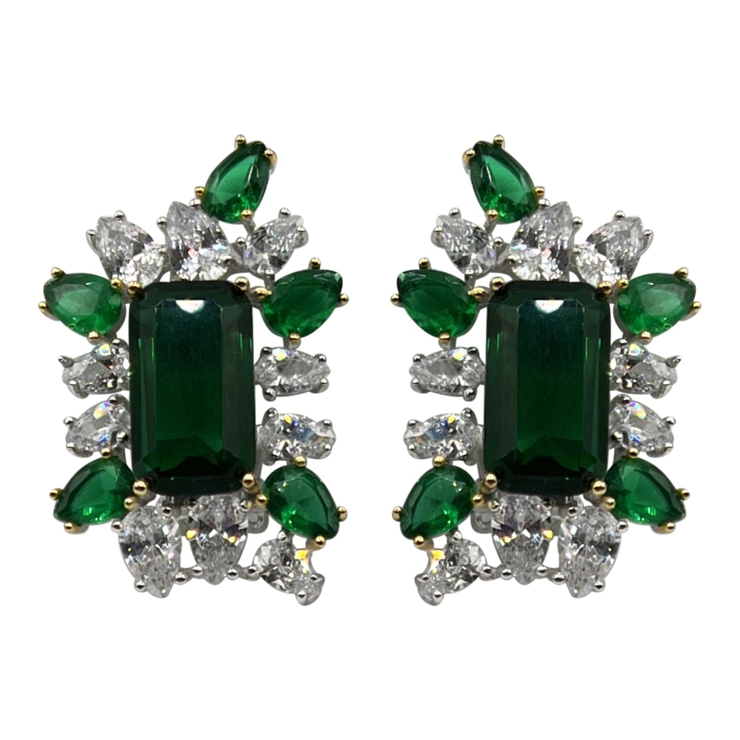 Emerald Sterling Silver Octagon Clip On Earrings
