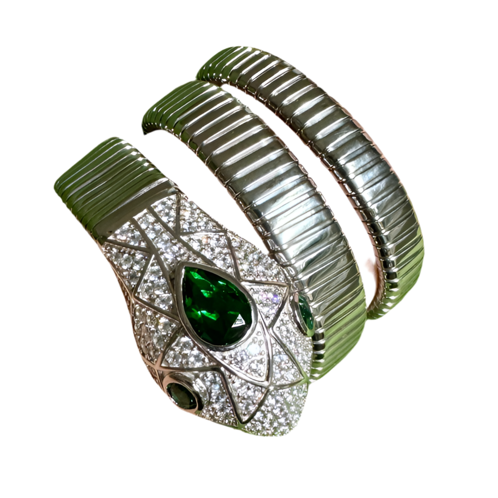 Emerald Sterling Silver Wrap Snake Bracelet