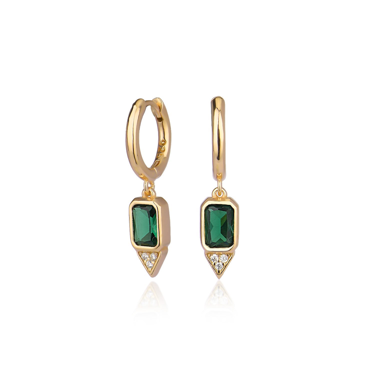 Emerald Stone Huggie Earring Gold