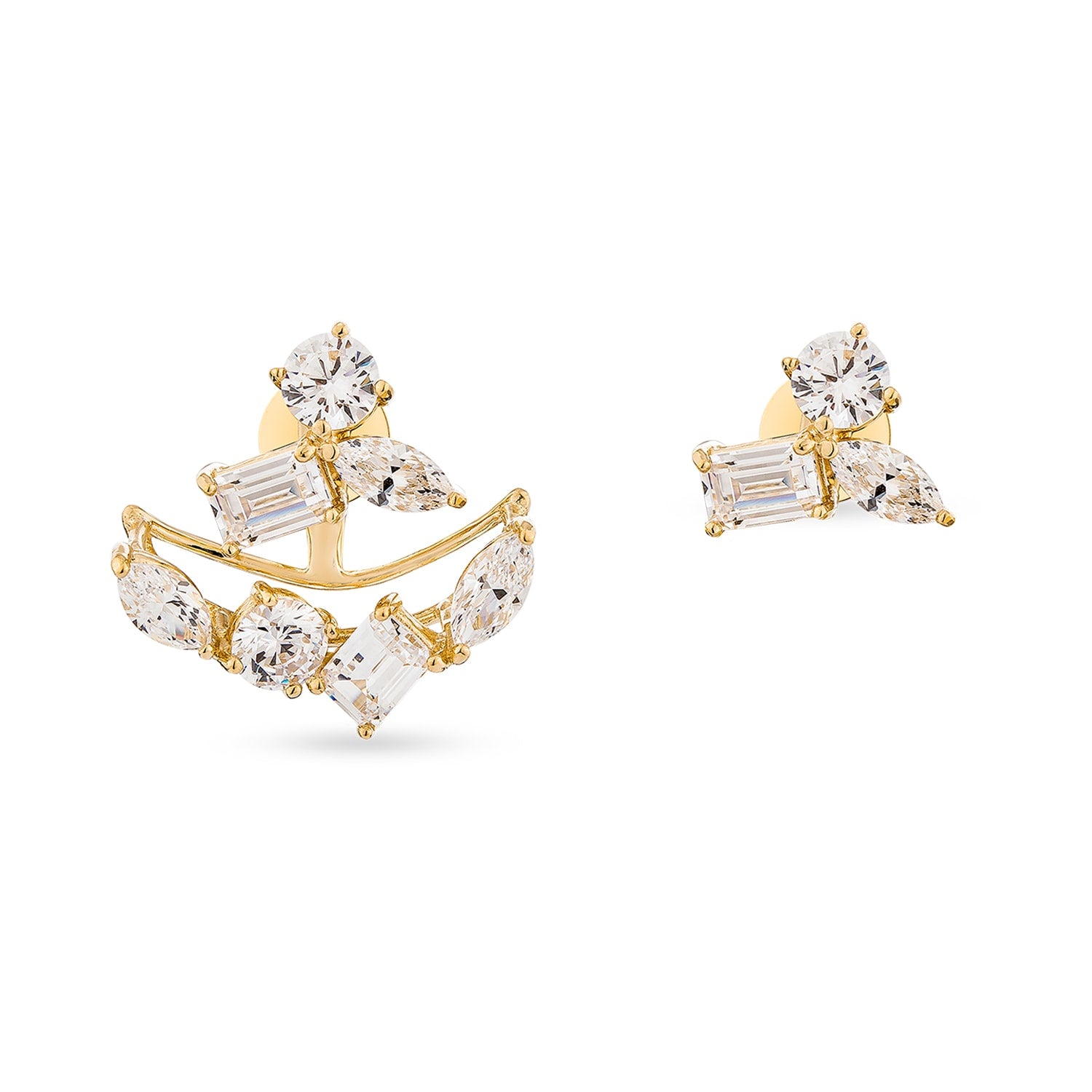 Emergence Ear Jacket With Man Made Cz Diamond Stimulant In Sterling Silver & 18K Gold Vermeil