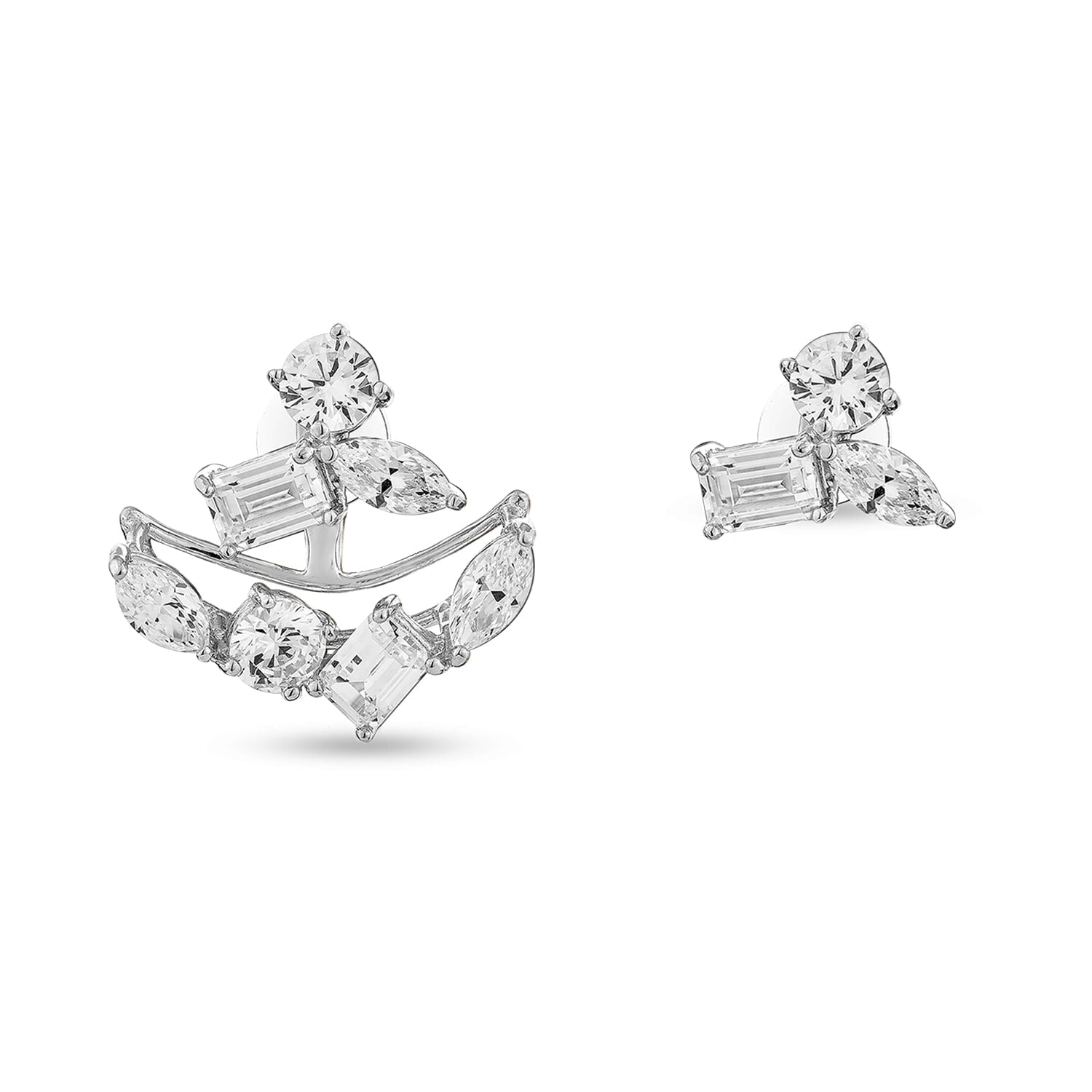 Emergence Ear Jacket With Man Made Cz Diamond Stimulant In Sterling Silver
