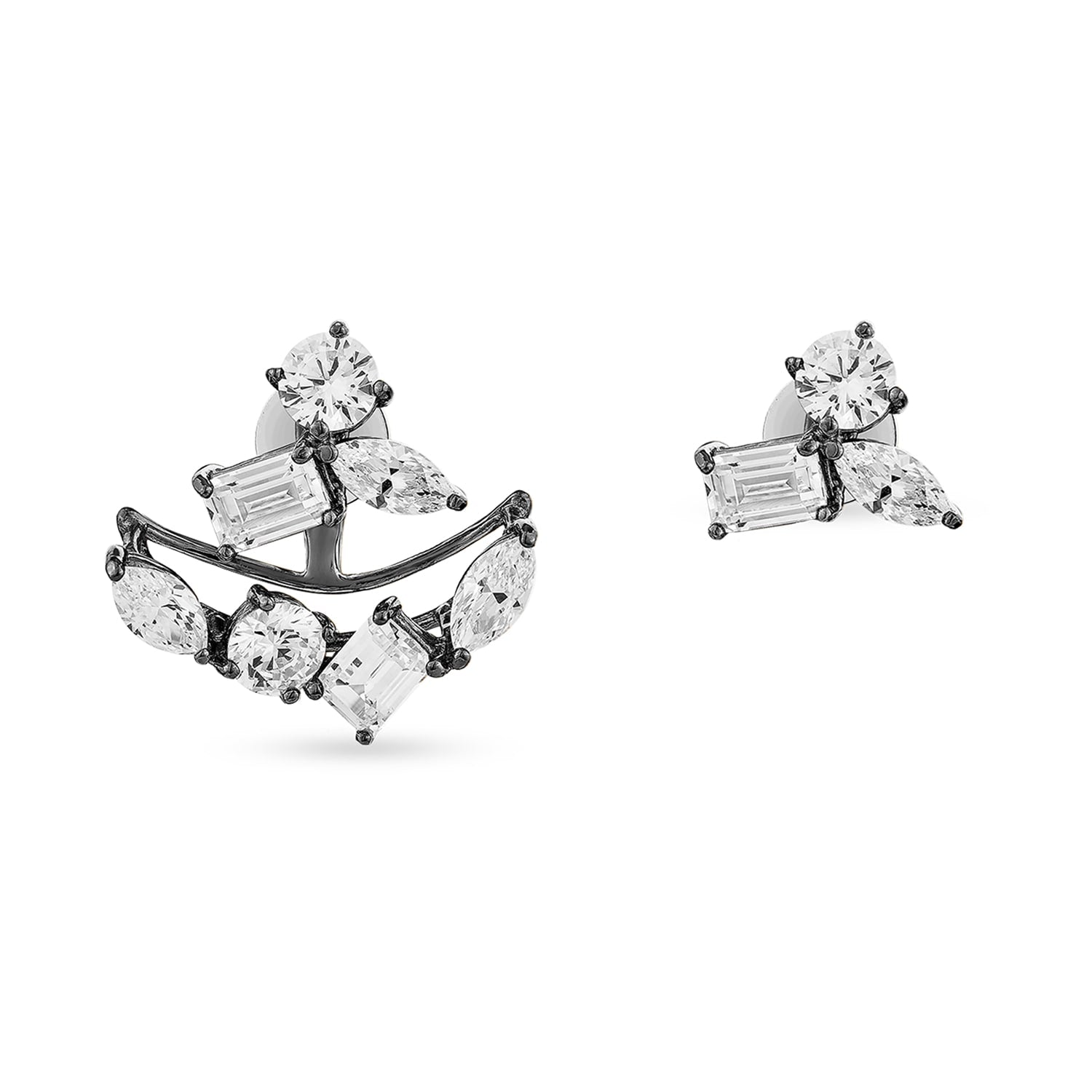Emergence Ear Jacket With Man Made White Cz Diamond Stimulant In Black Rhodium
