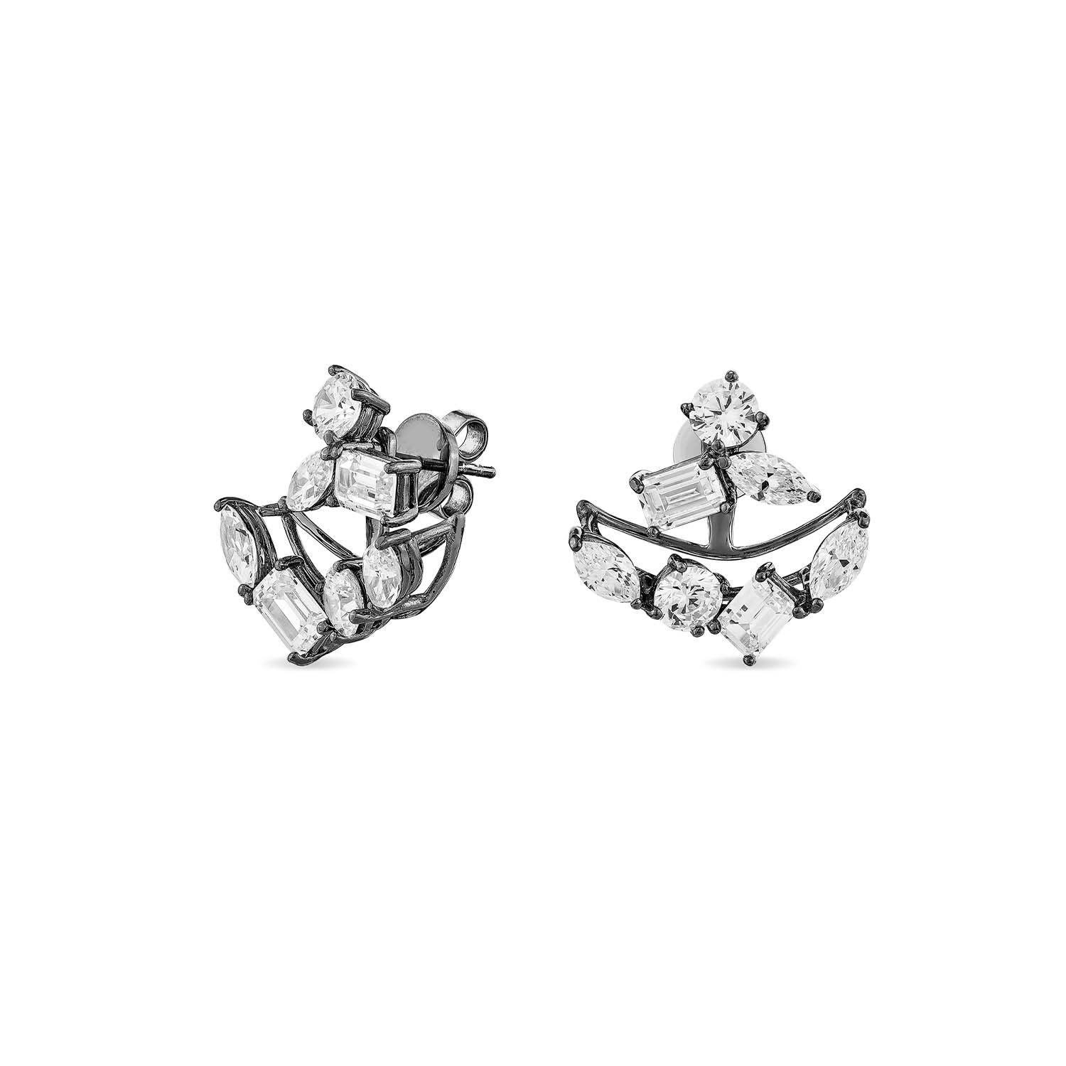 Emergence Ear Jacket With Man Made White Cz Diamond Stimulant In Black Rhodium