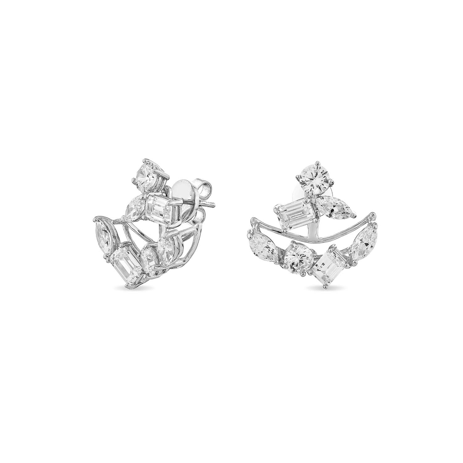 Emergence Ear Jacket With Man Made Cz Diamond Stimulant In Sterling Silver