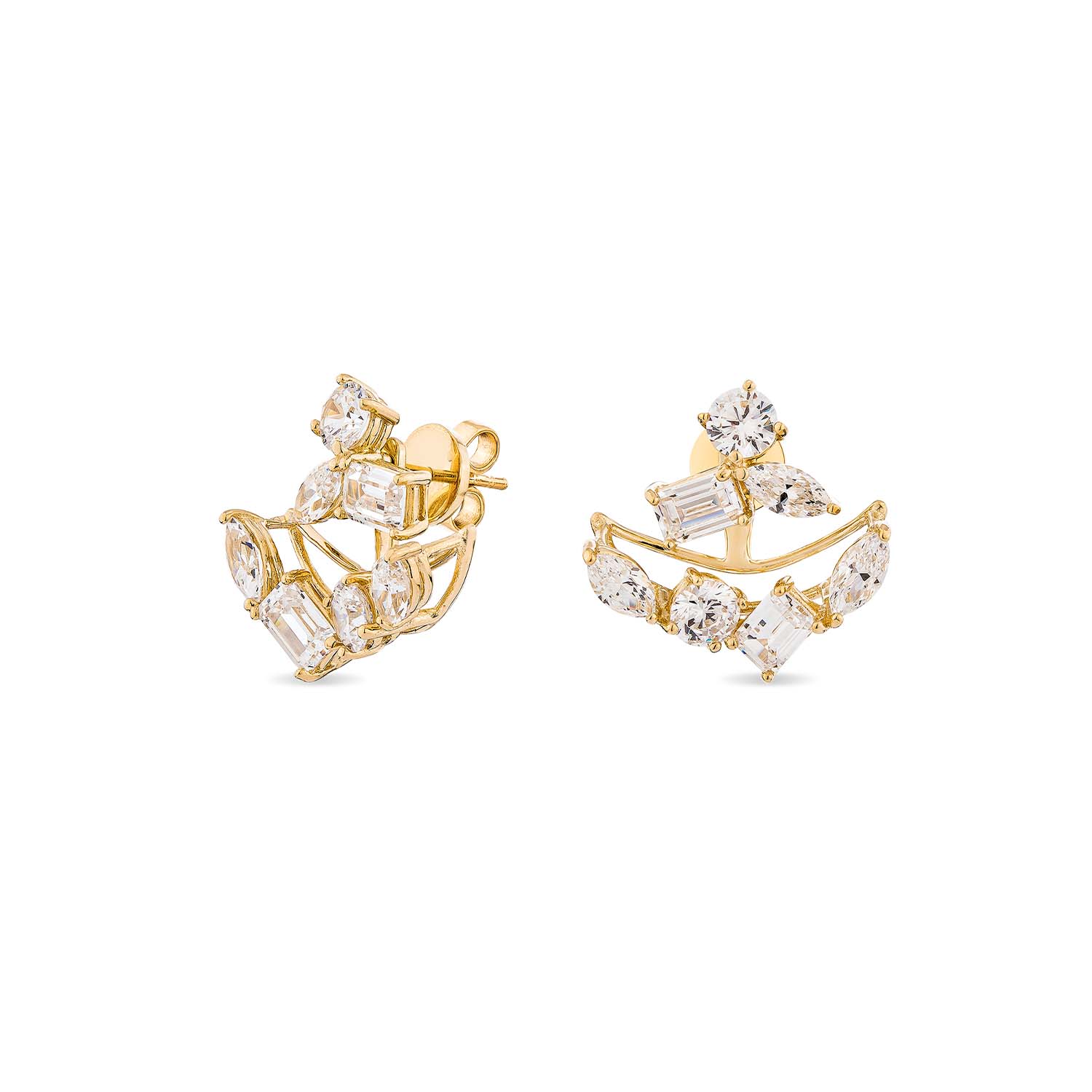 Emergence Ear Jacket With Man Made Cz Diamond Stimulant In Sterling Silver & 18K Gold Vermeil