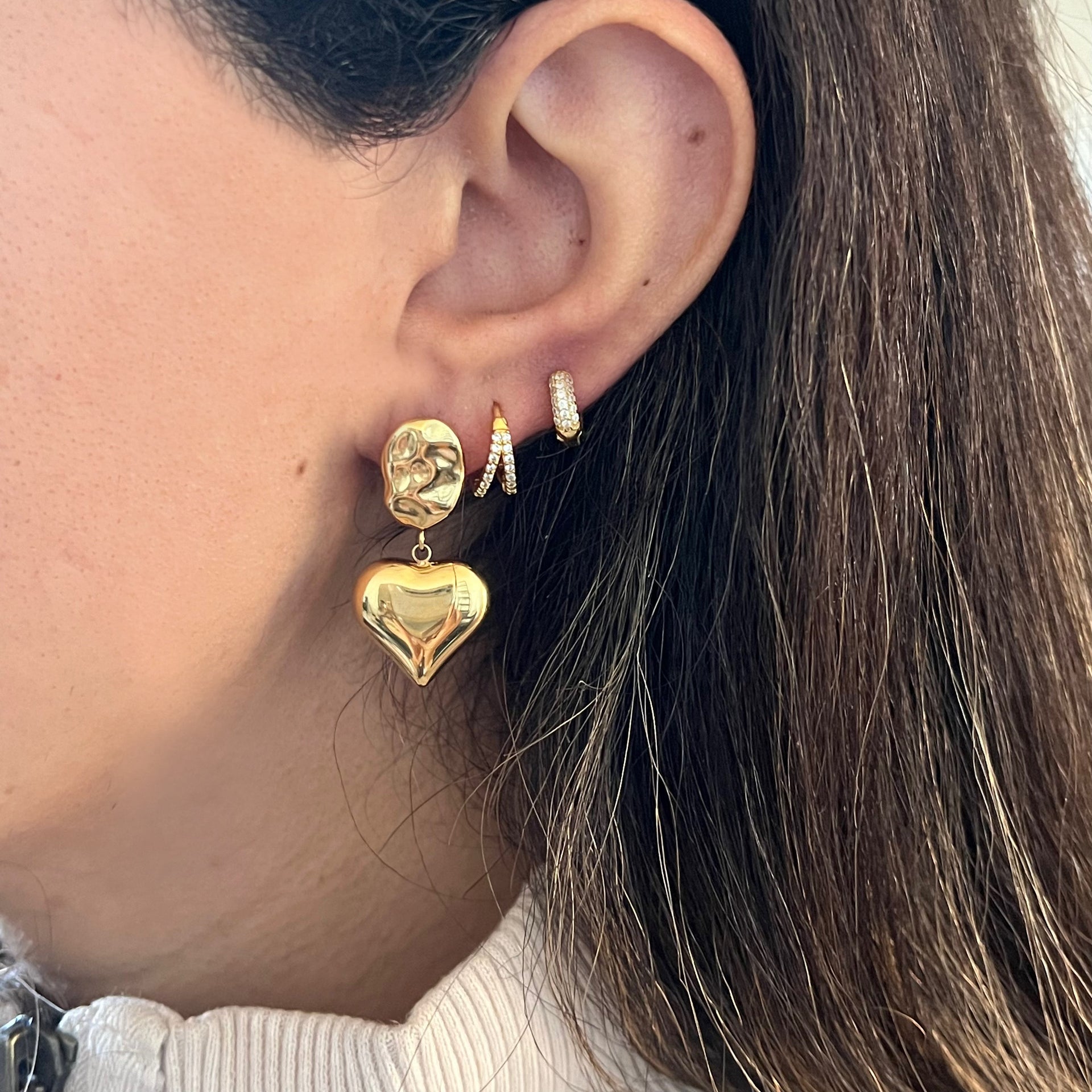 Gold Heart Drop Earrings