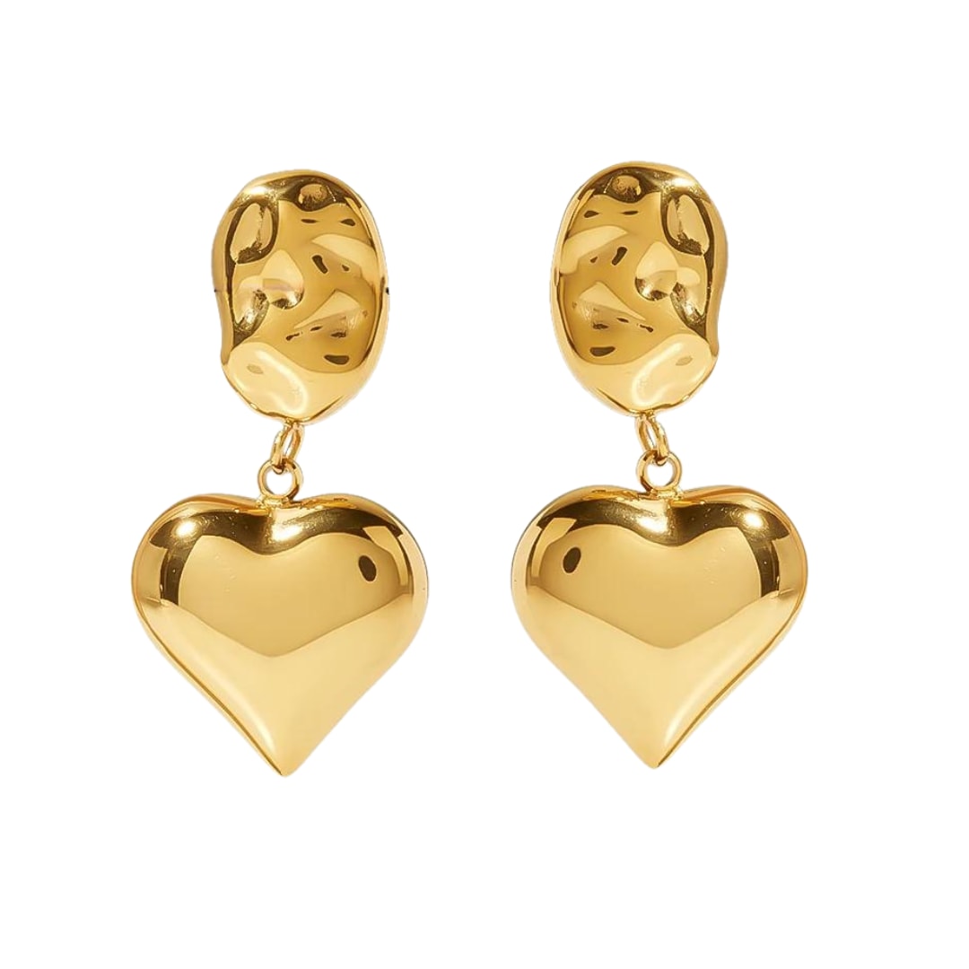 Gold Heart Drop Earrings