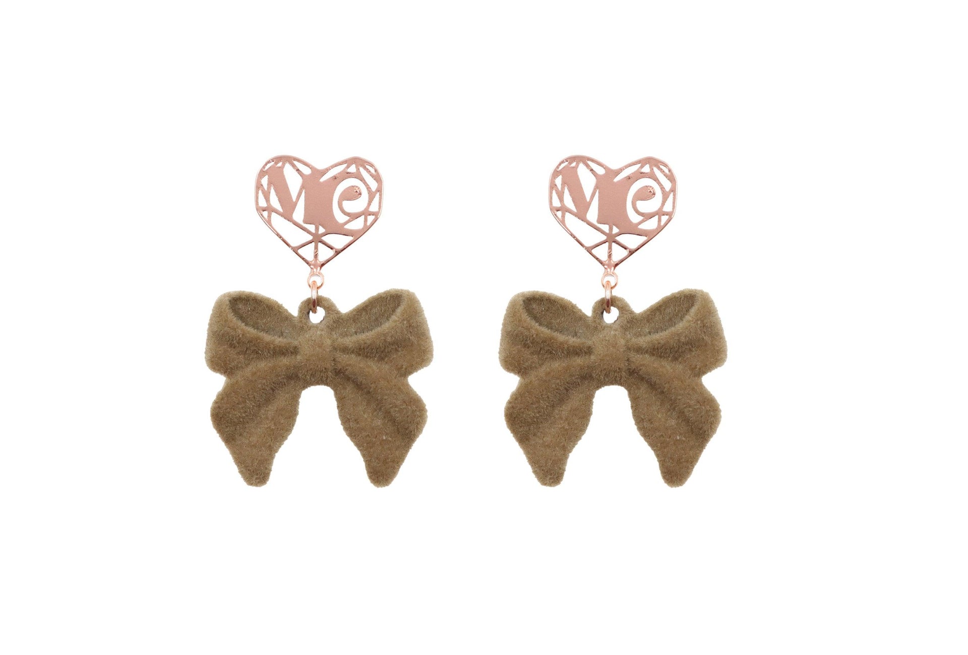 Emily - Mocha Mousse Bow Earrings With Mc Charm In Rose Gold - Sterling Silver - Exclusive & New