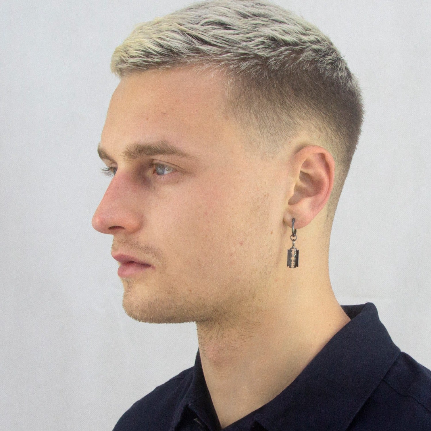 Sterling Silver Mini Razor Blade Charm On Sterling Silver Hoop Earring