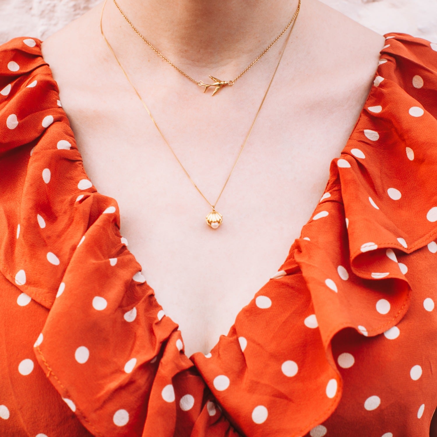 Double Side Shell & Pearl Necklace - Gold