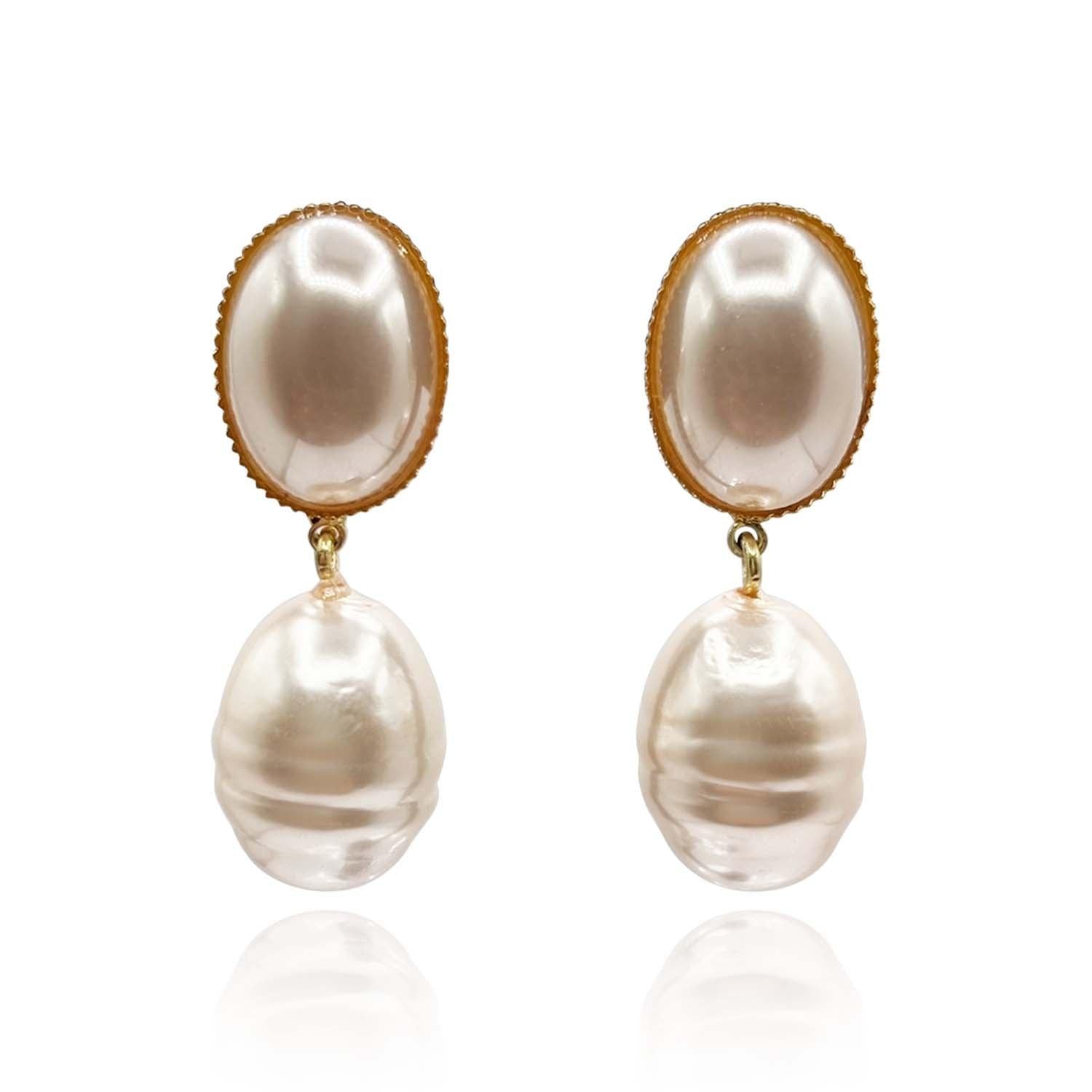 Emma Baroque Champagne Glass Pearl Drop Clip Earrings