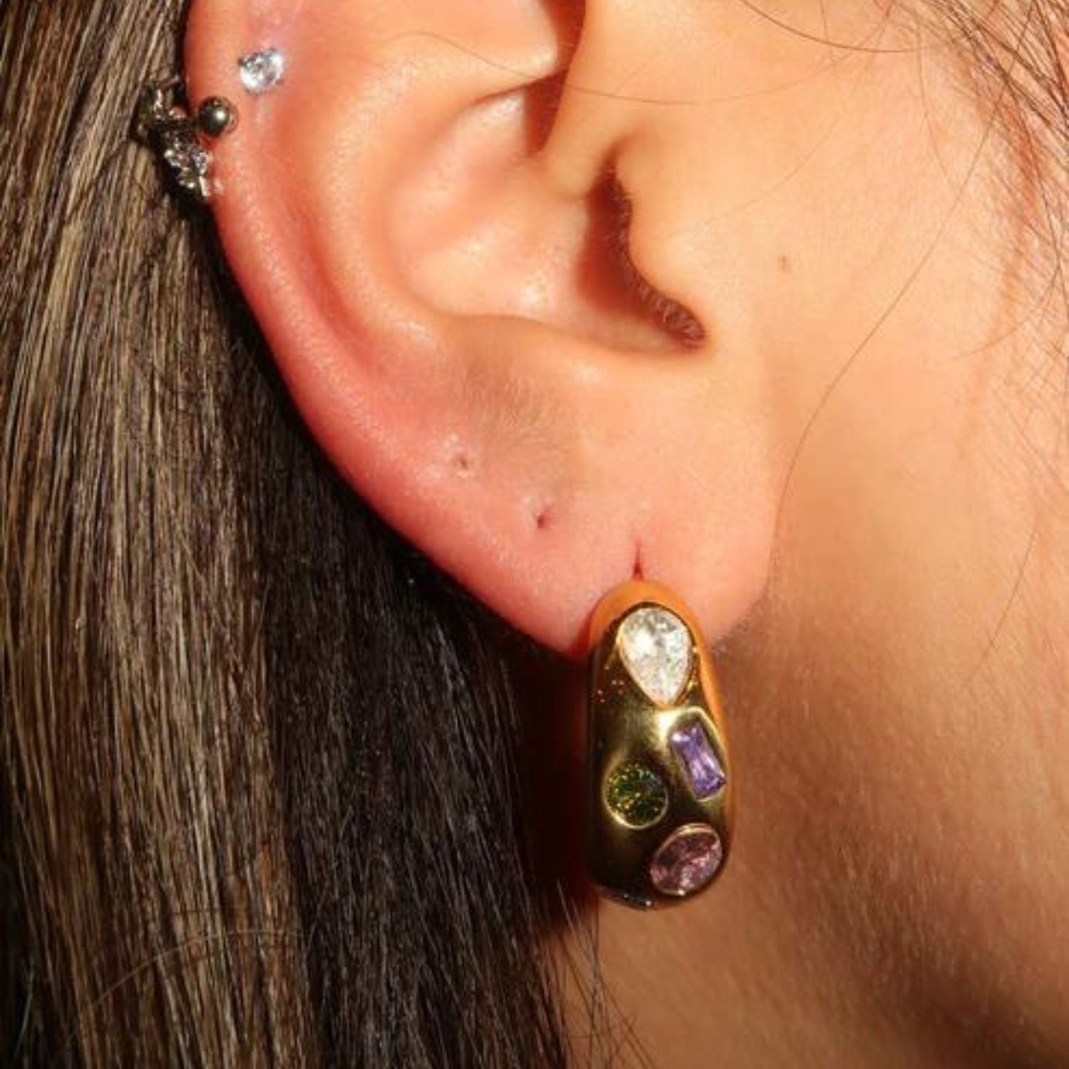 Emma Multicolored Gold Hoops