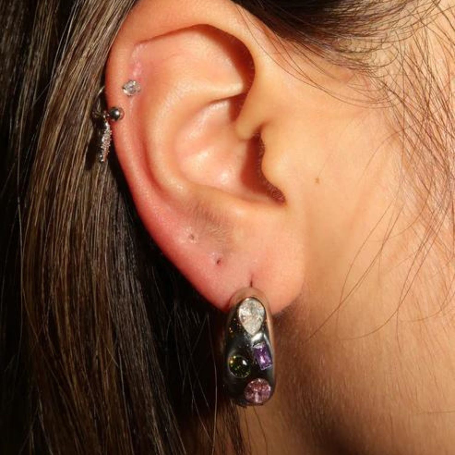 Emma's Multicolored Silver Hoops