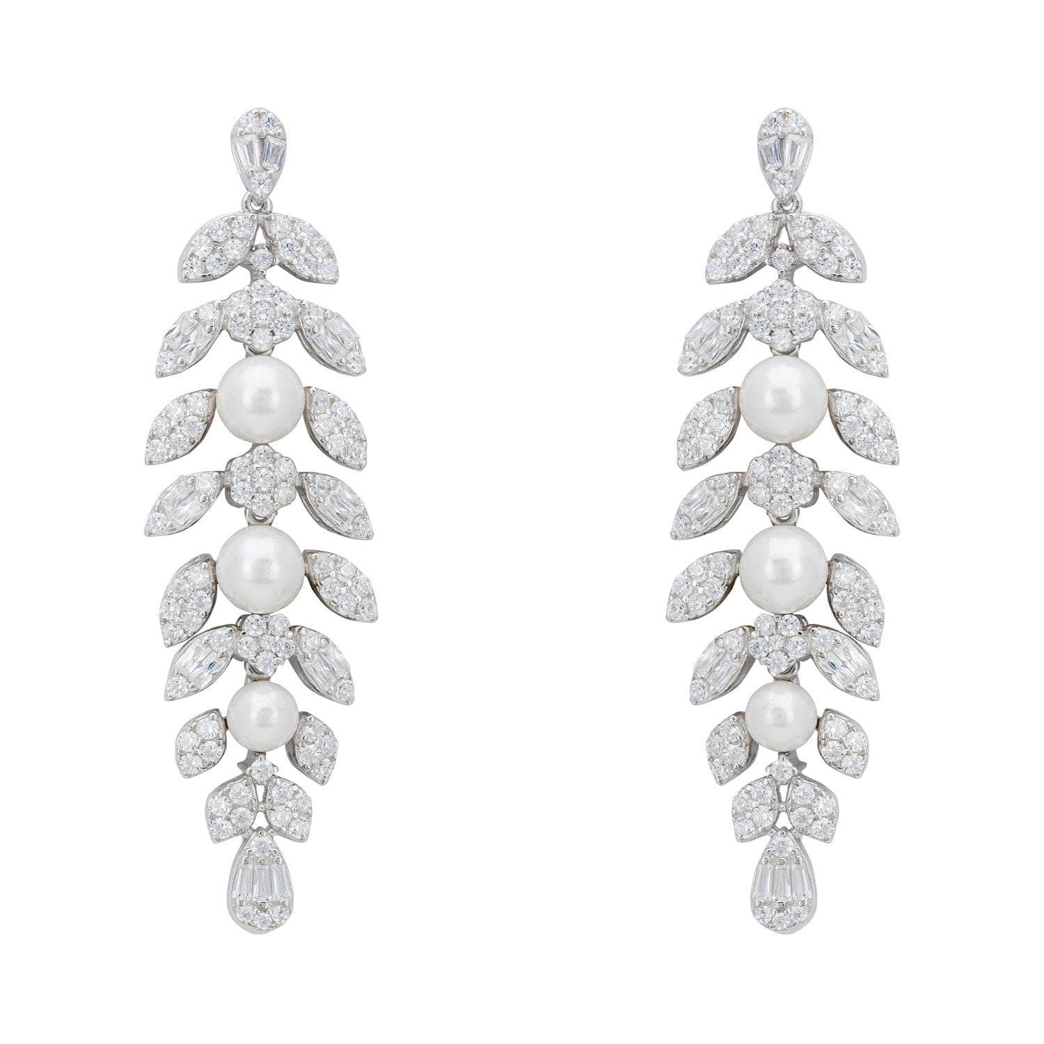 Empress Pearl Petal Drop Earrings Silver