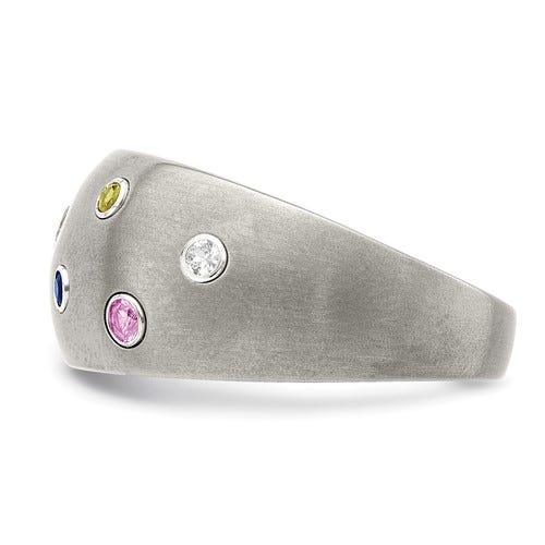 ACCALIA Domed Titanium Ring with Multi-Color Sapphires by Edward Mirell - 12 mm
