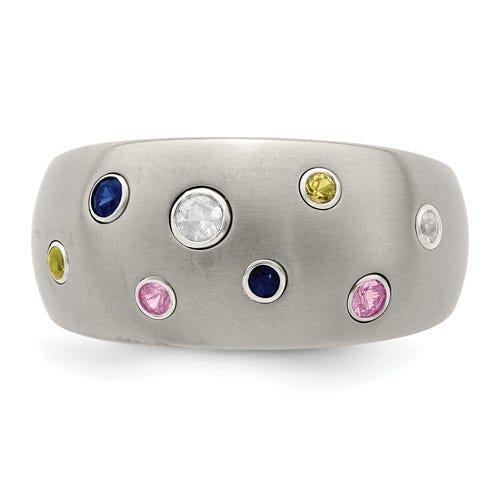 ACCALIA Domed Titanium Ring with Multi-Color Sapphires by Edward Mirell - 12 mm