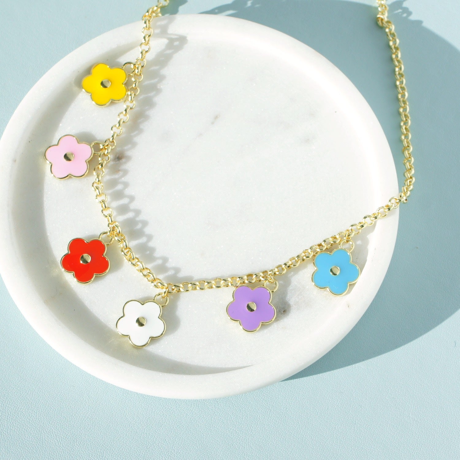 Flower Power Chain Necklace With Enamel Flower Charms