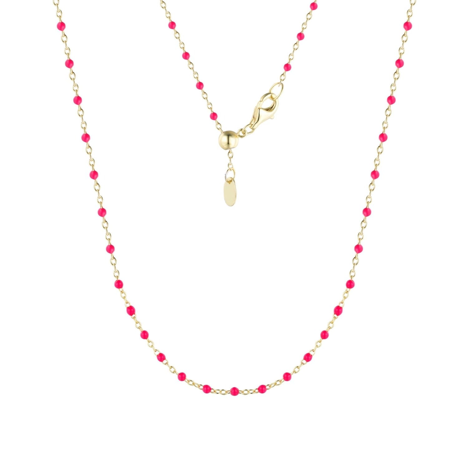 Enamel Beaded Chain Necklace - Fuchsia