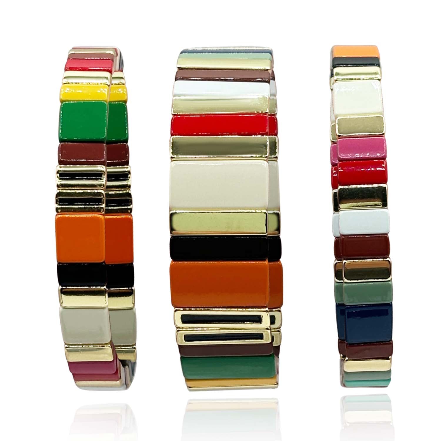 Enamel Stretch Three Piece Bracelet Set