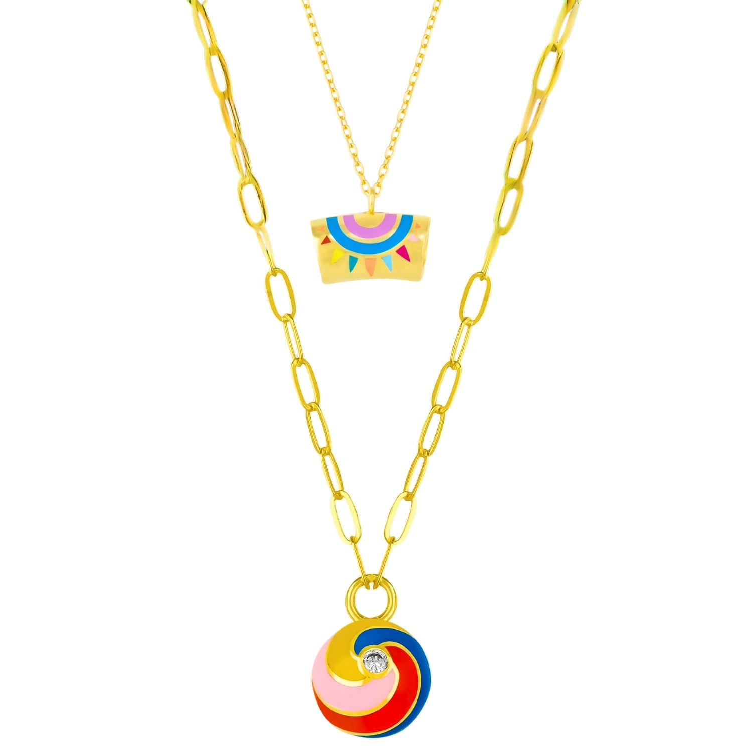 Enamel Mystic & Spiral Sterling Silver Necklace Layering Set