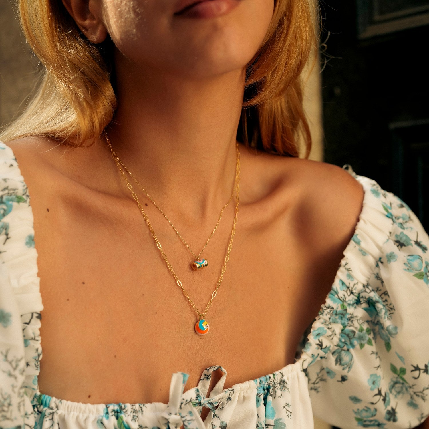 Enamel Mystic & Spiral Sterling Silver Necklace Layering Set