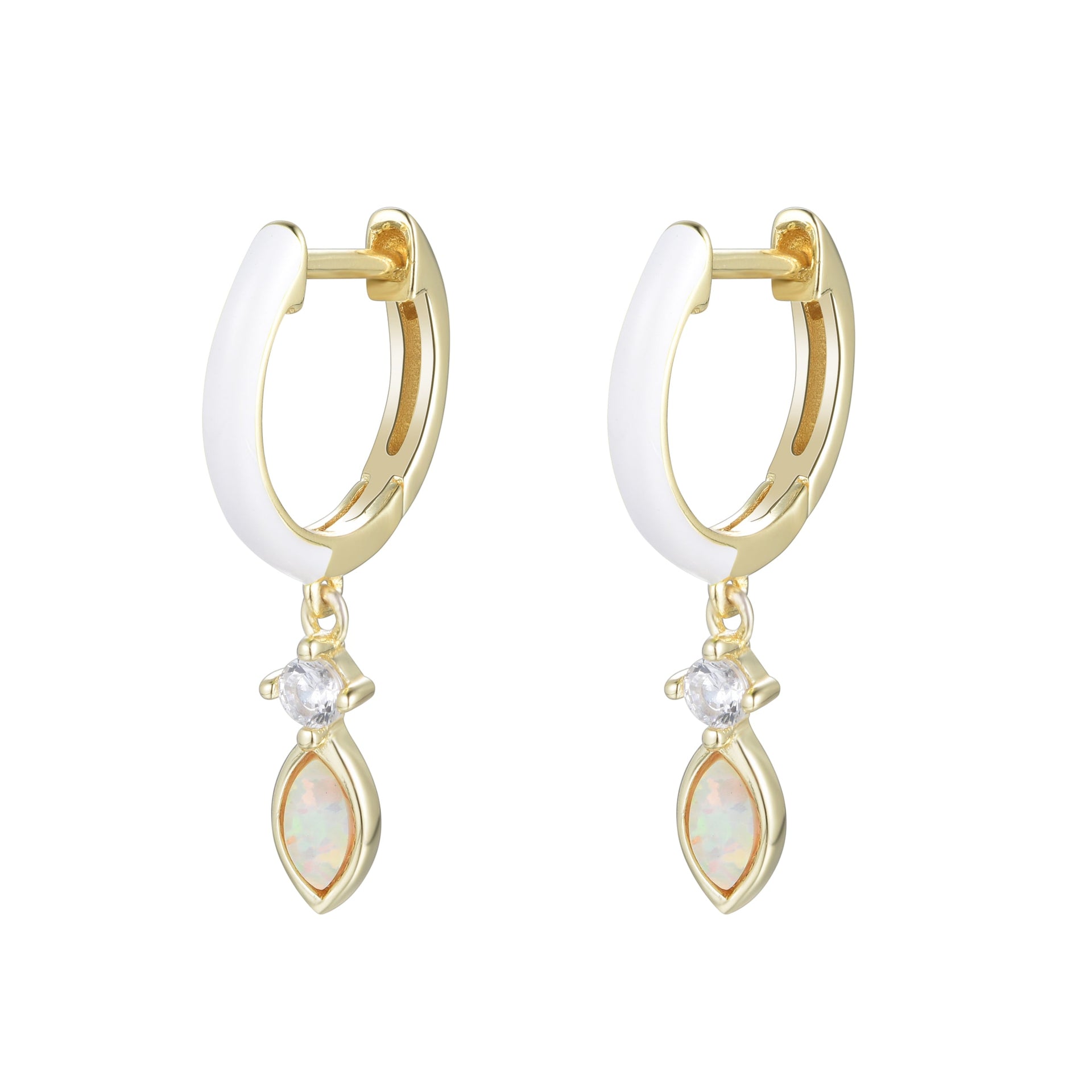 Enamel Opal Huggie Earrings - White