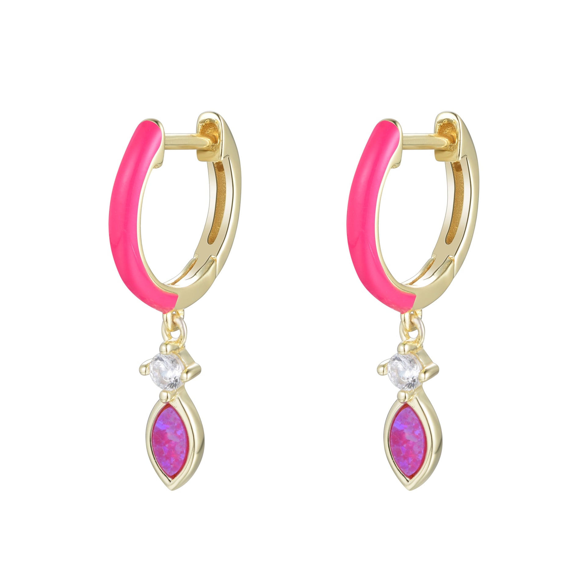 Enamel Opal Huggie Earrings - Red