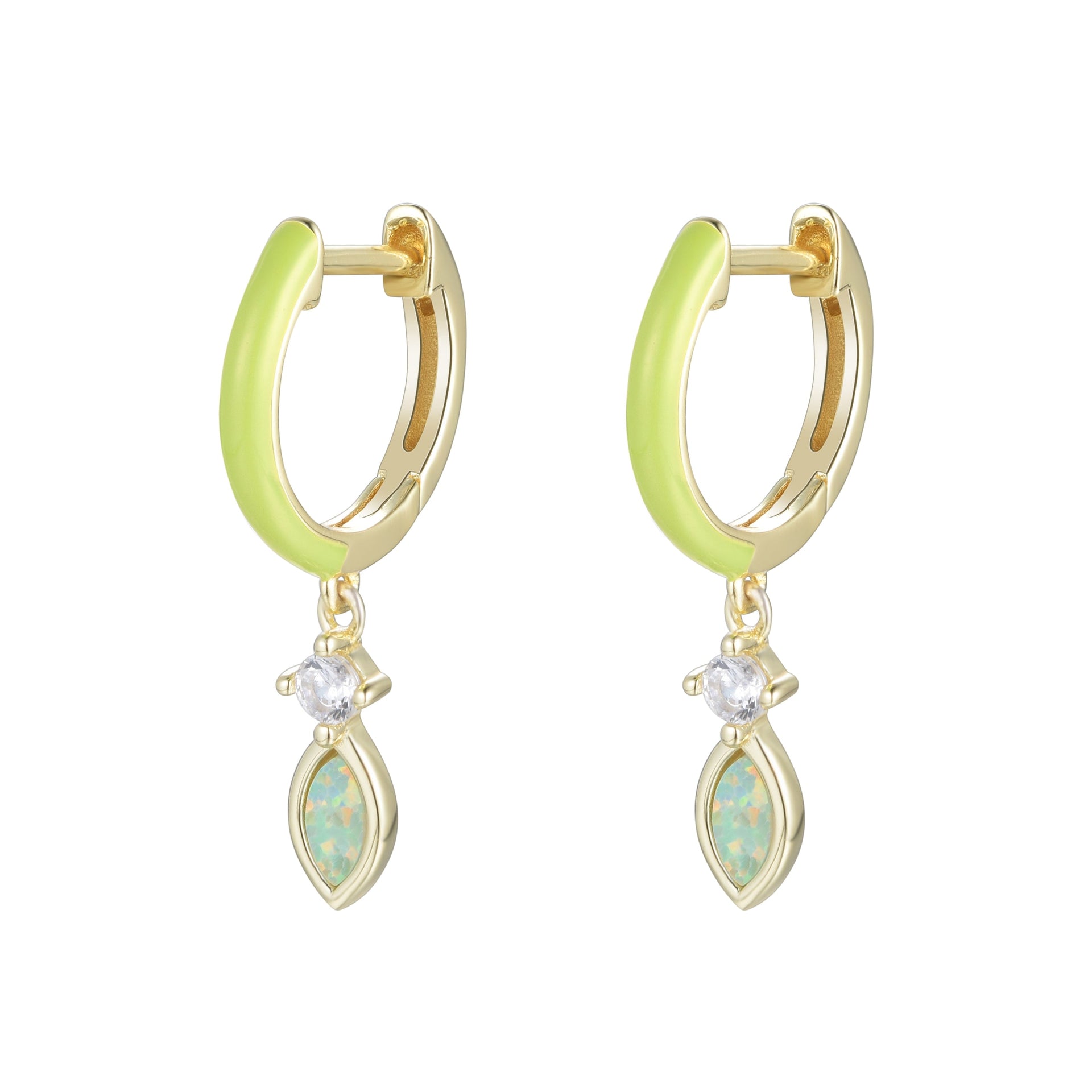 Enamel Opal Huggie Earrings - Green