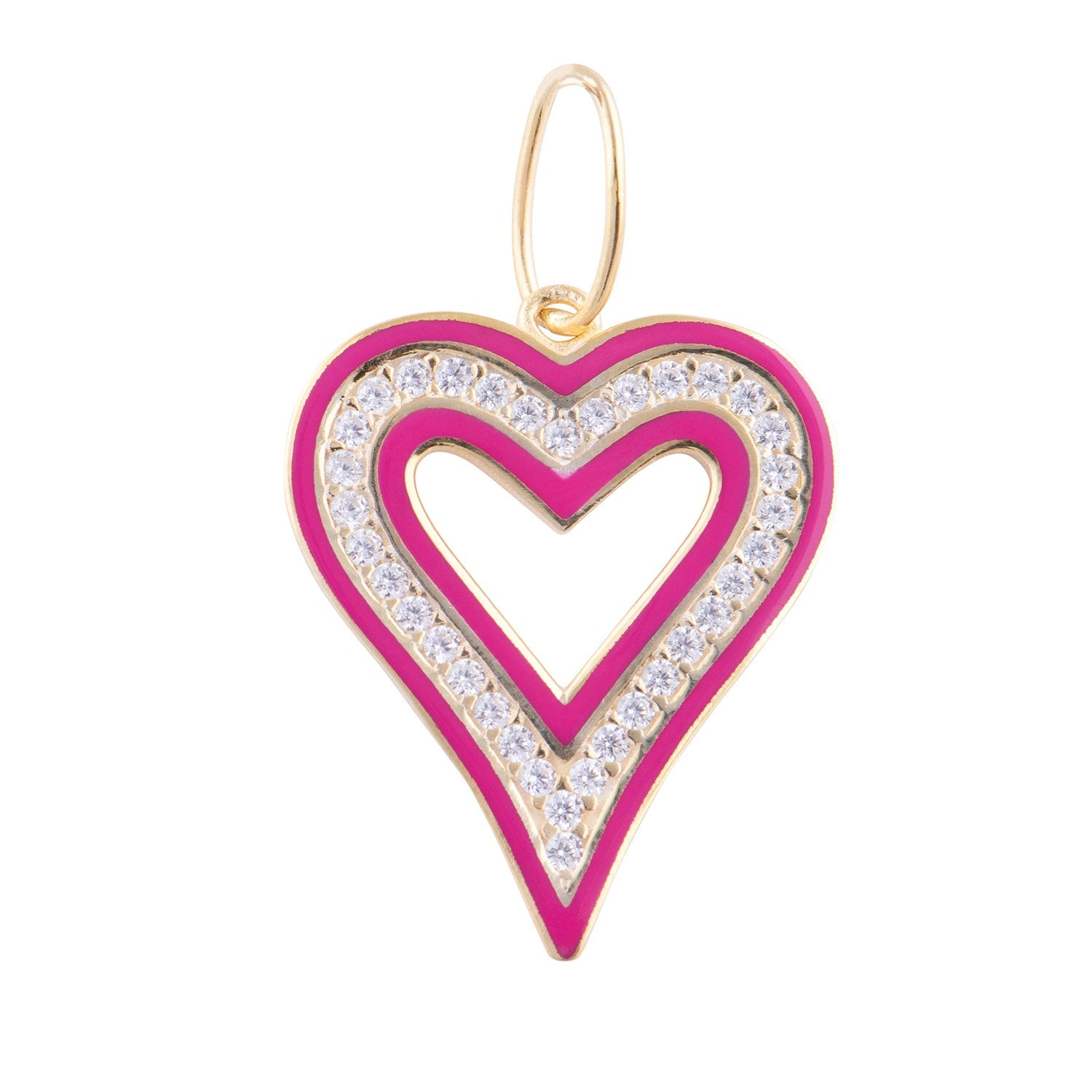 Enamel Open Heart Charm - Pink