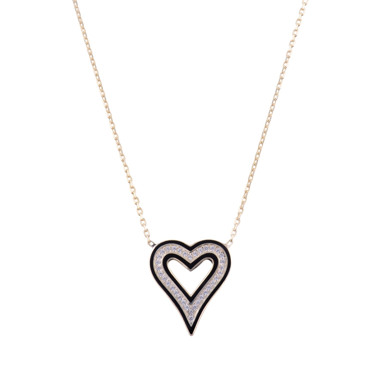 Enamel Open Heart Necklace - Black