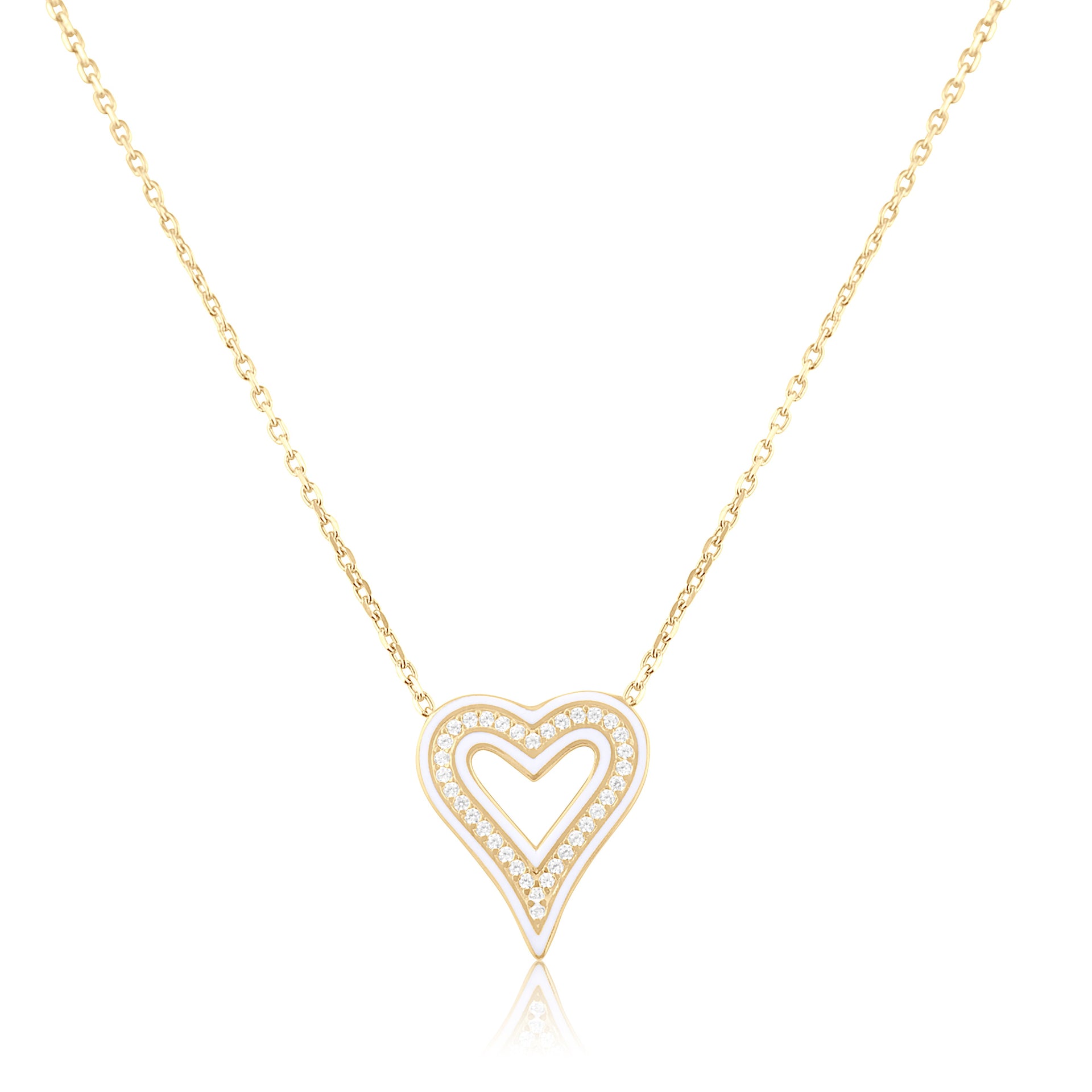 Enamel Open Heart Necklace - White