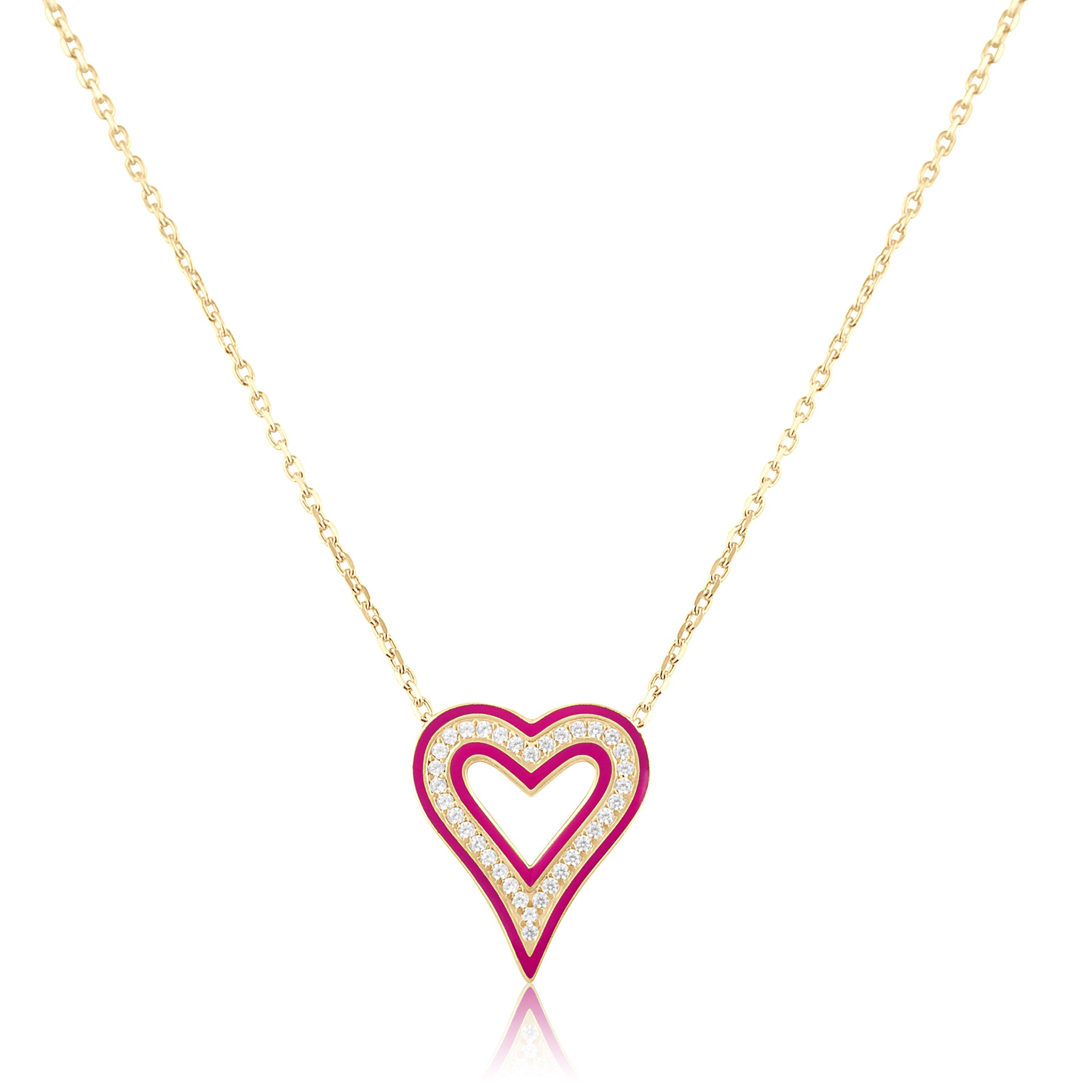 Enamel Open Heart Necklace - Pink