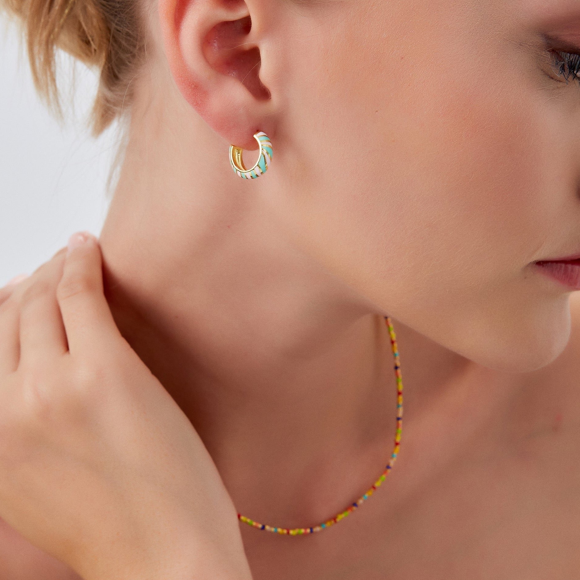 Enamel Pastel Color Rainbow Sterling Silver Chunky Earring