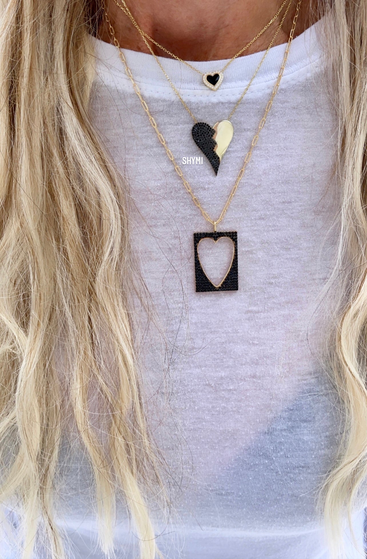 Half Pave Heart Necklace - Black