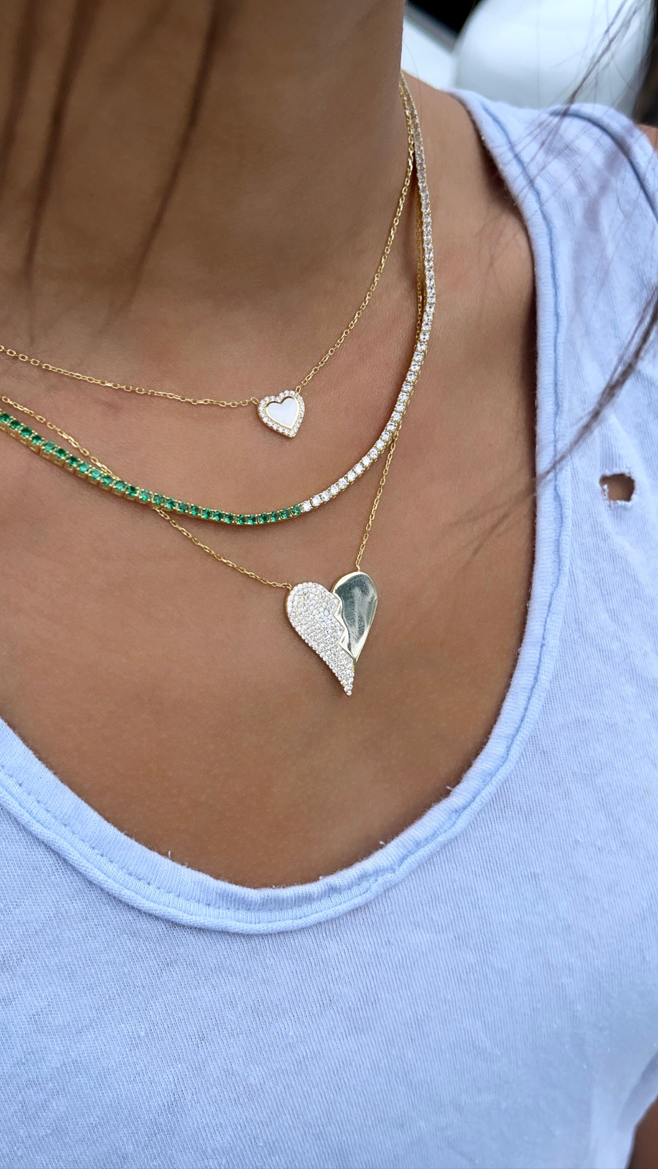 Enamel & Pave Mini Heart - White