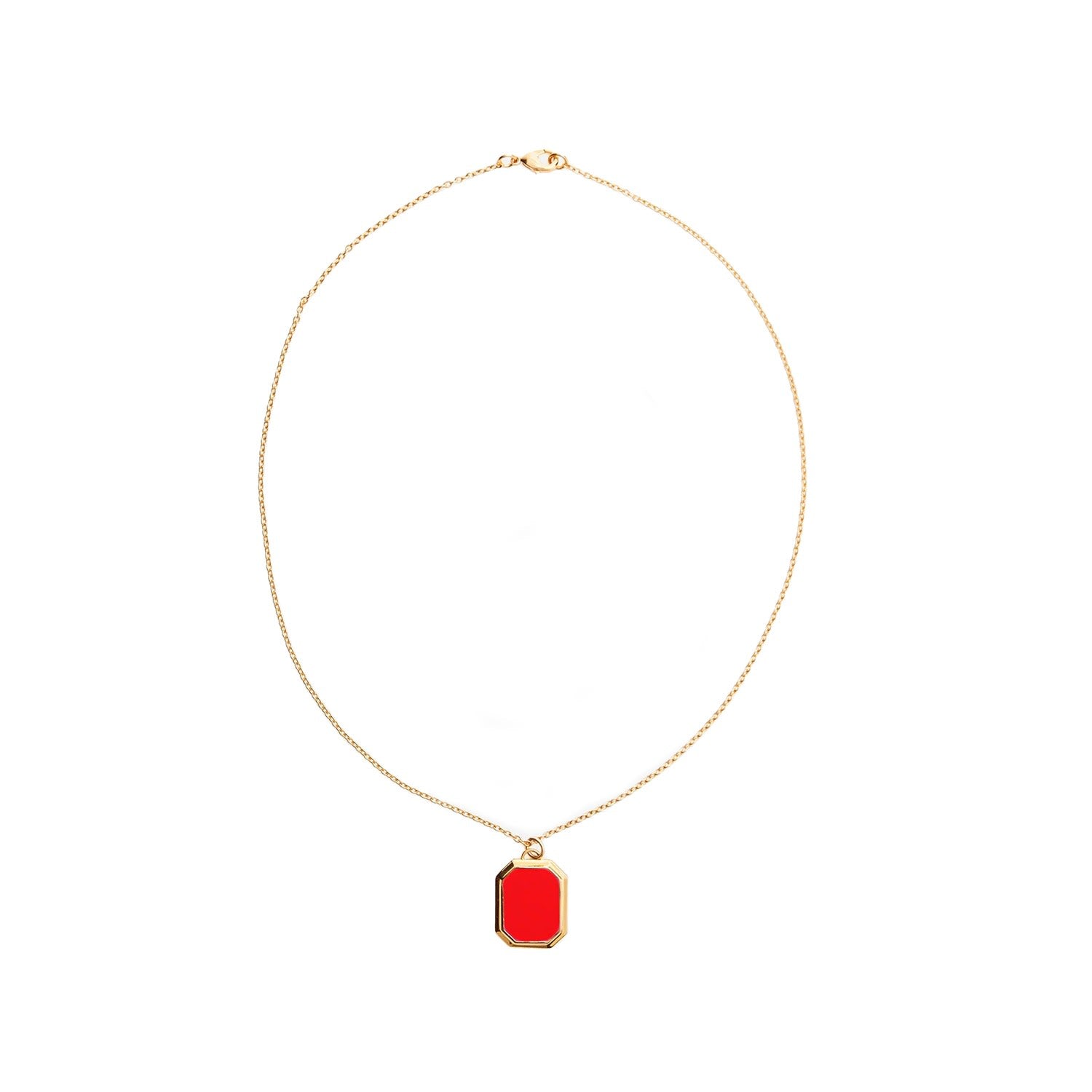 Enamel Pendant Necklace - Gold! - Red