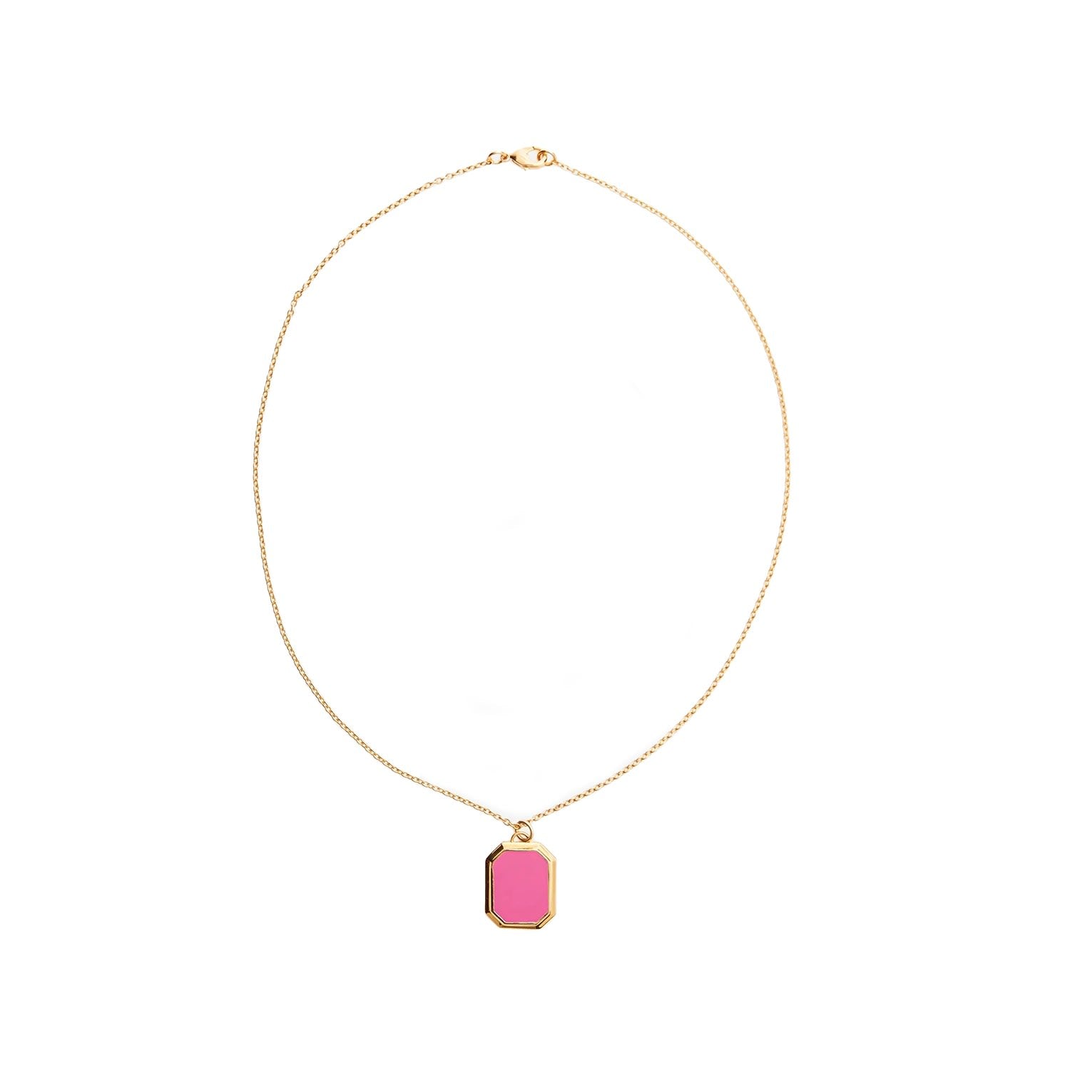 Enamel Pendant Necklace -Gold! - Pink