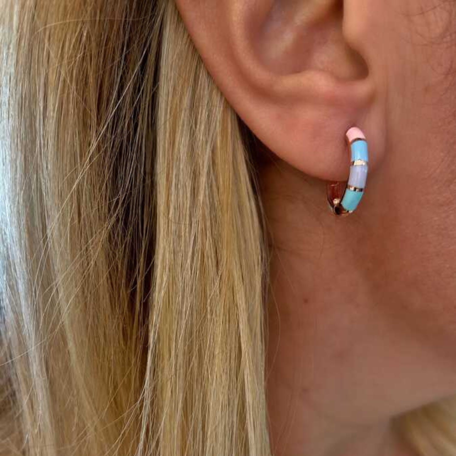 Enamel Rainbow Sterling Silver Hoop Earring