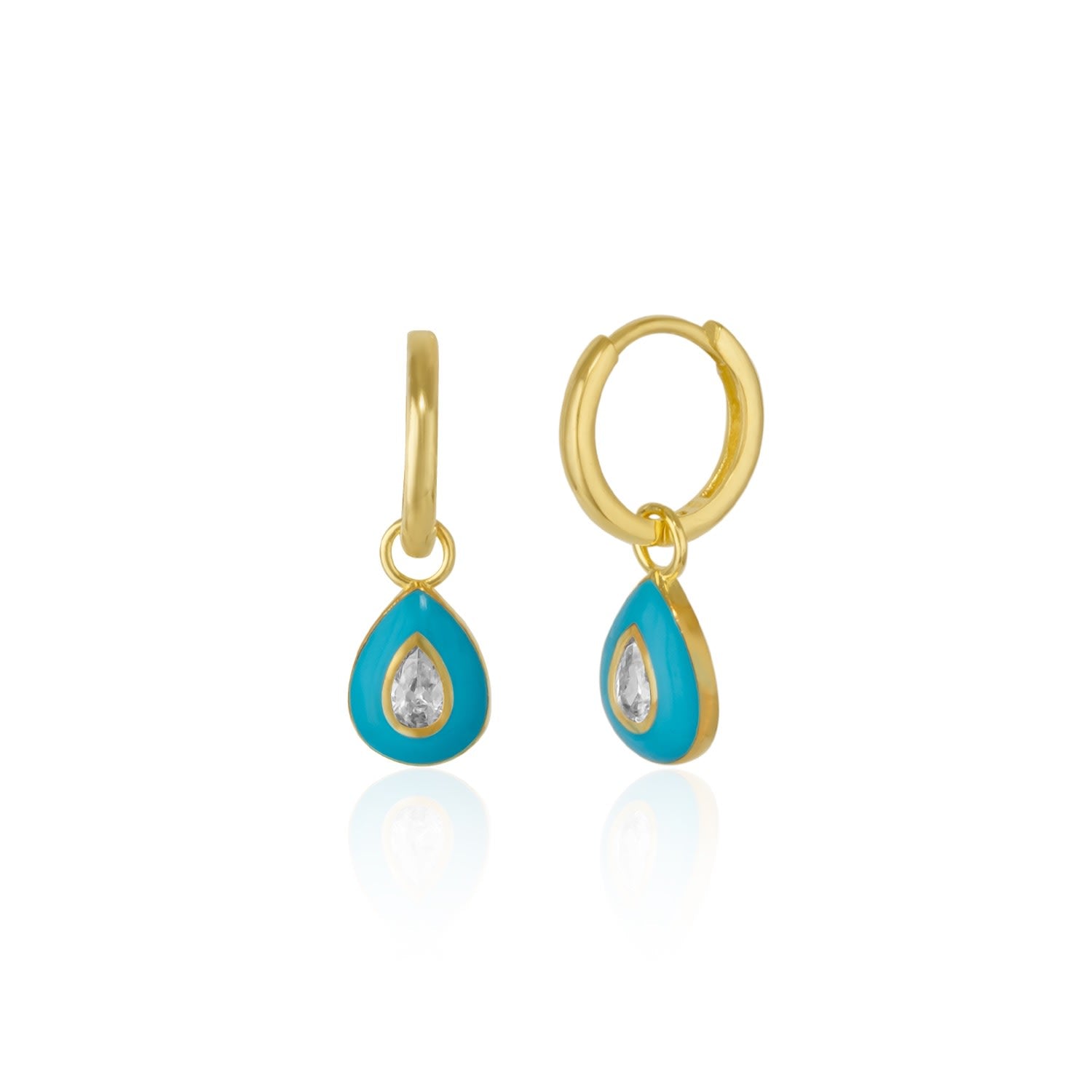 Enamelled Jewelled Sterling Silver Drop Hoop Earring - Blue