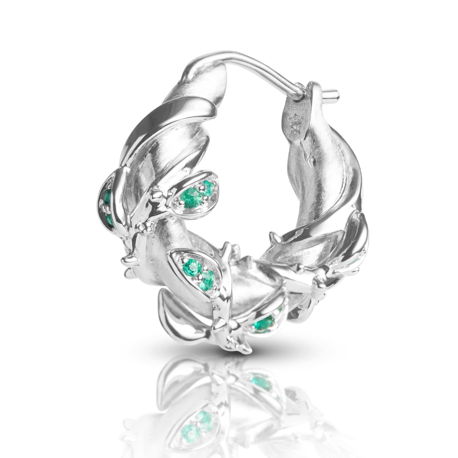 Enchanted Emerald Forest Hoop Earring - Silver