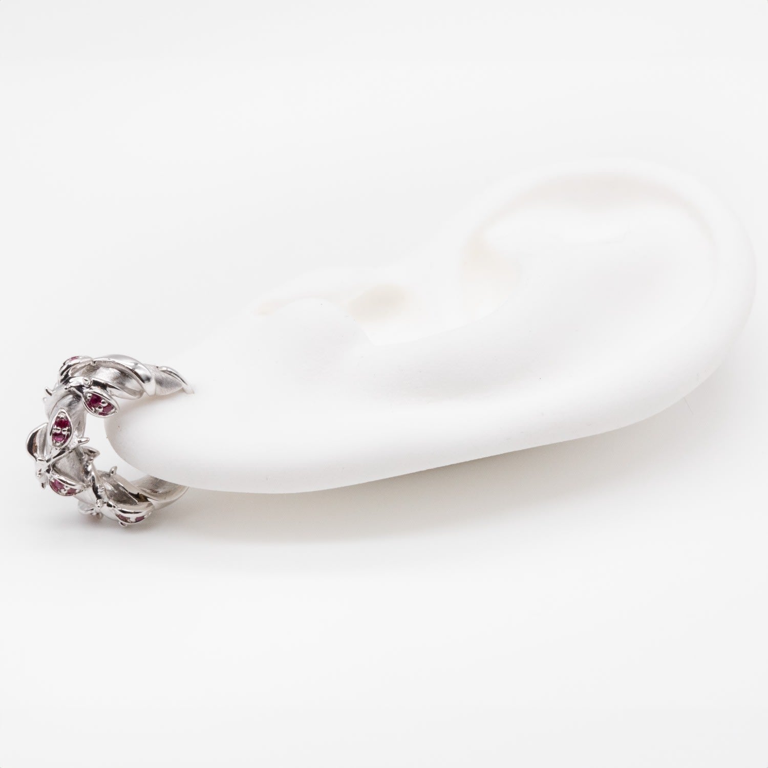Enchanted Ruby Forest Hoop Earring - Silver