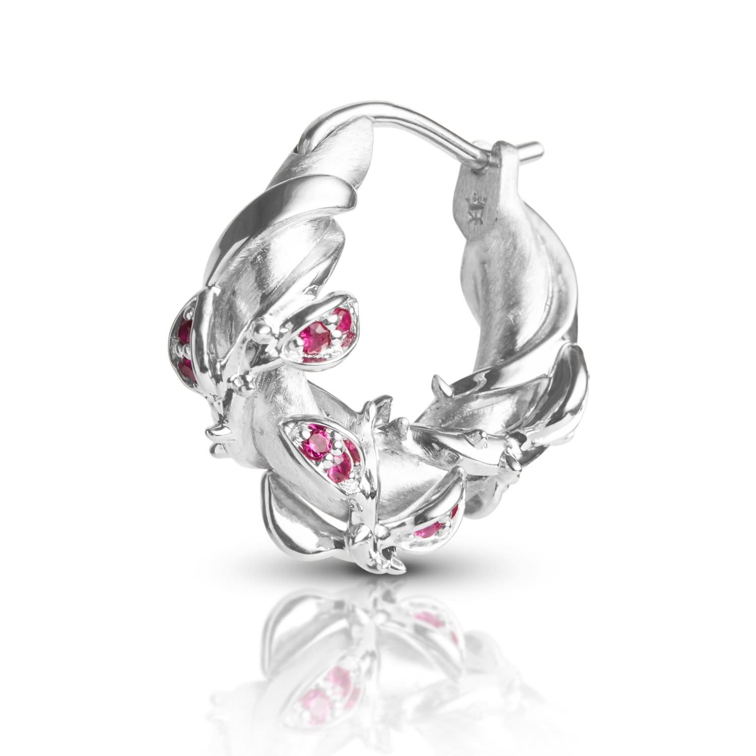 Enchanted Ruby Forest Hoop Earring - Silver