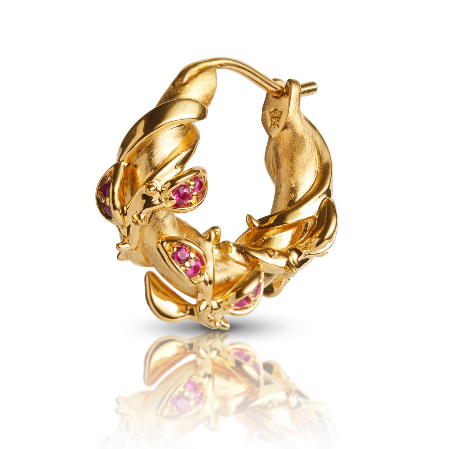 Enchanted Ruby Forest Hoop Earring - Gold Vermeil