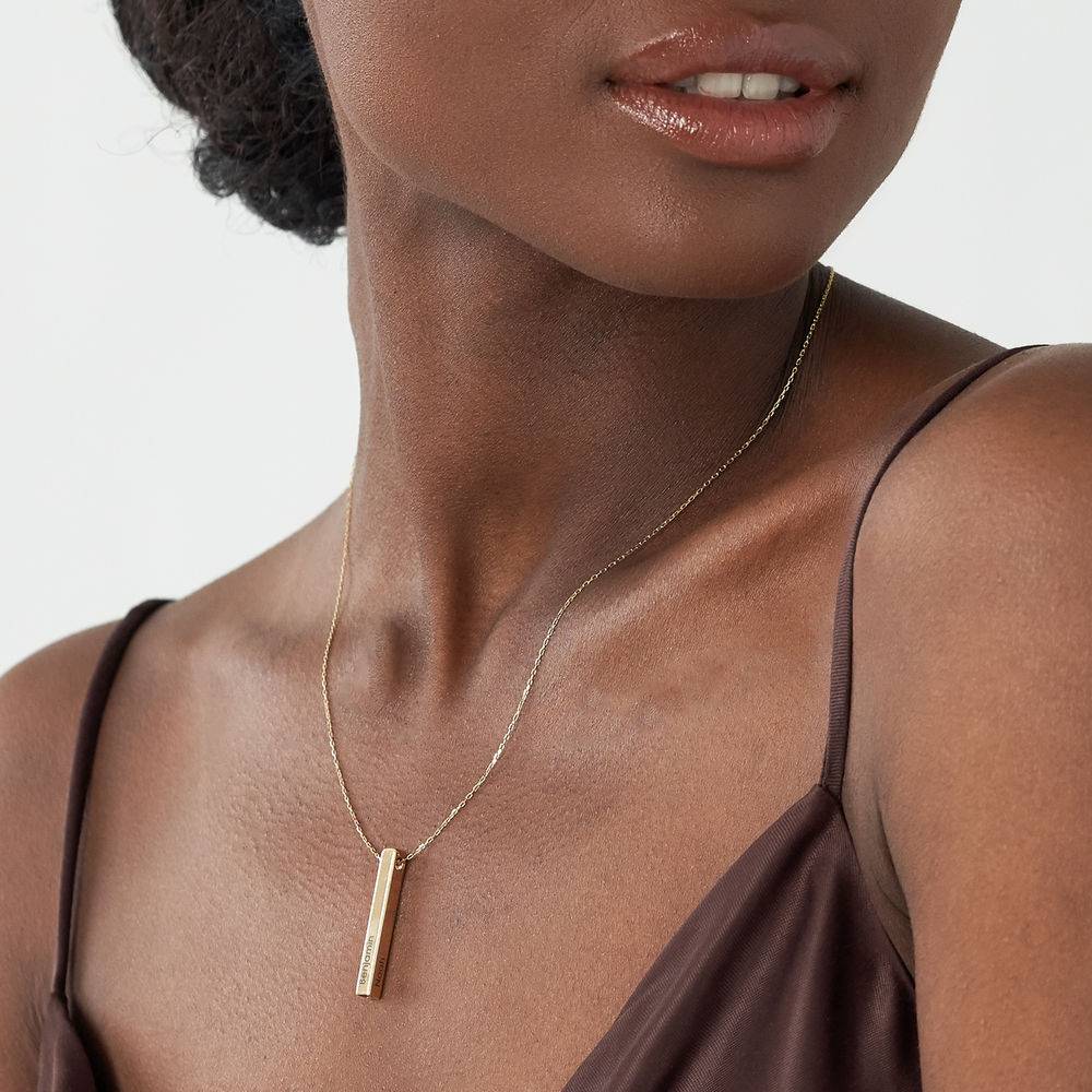Personalized Vertical 3D Bar Necklace in 14k Yellow Gold