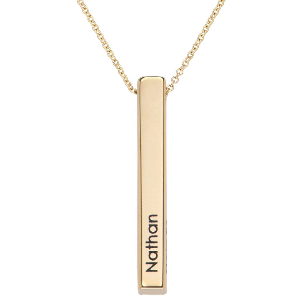 Personalized Vertical 3D Bar Necklace in 14k Yellow Gold