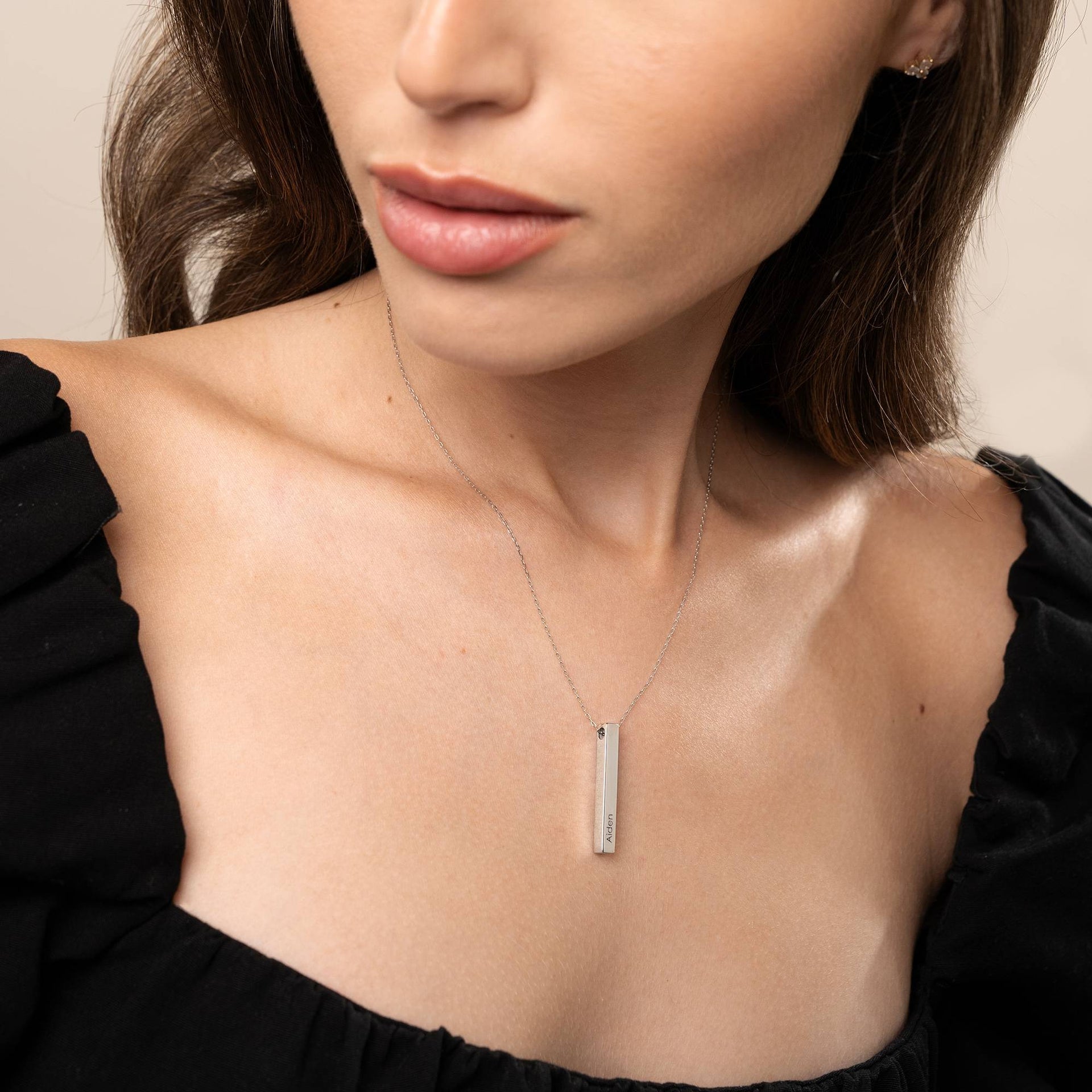 Totem 3D Bar Necklace in 10K Solid White Gold