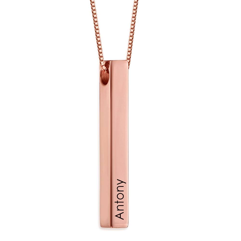 Anniversary Gift for Her - 3D Engraved Bar Necklace in Rose Gold Plating - New Mom Necklace - Engraved Pendant for Mom - Birthday Gift for Wife