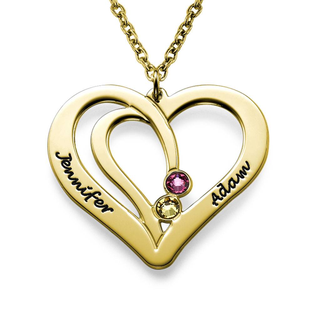 Engraved Heart Necklace with Birthstones 18K Gold Plating - Anniversary Necklace for Her - Gift Ideas for Her - Mothers Necklace